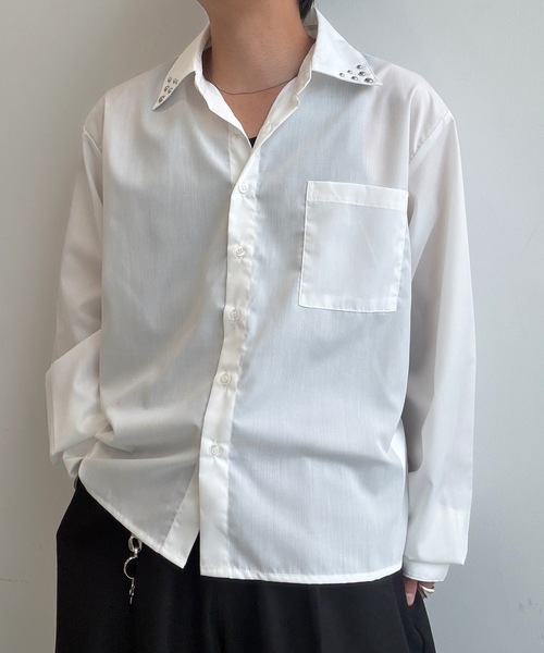 MandO(エムオー)(エムオー)の「【ユニセックス】短丈スタッズアクセントシャツ(シャツ/ブラウス・メンズ・ブルー/オフホワイト・MEDIUM/LARGE)」の11枚目の写真