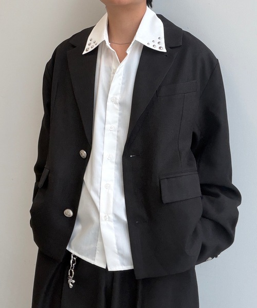 MandO(エムオー)(エムオー)の「【ユニセックス】短丈スタッズアクセントシャツ(シャツ/ブラウス・メンズ・ブルー/オフホワイト・MEDIUM/LARGE)」の20枚目の写真
