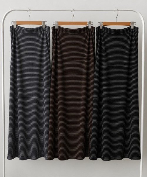 LOENNE(ロエヌ)の「Striped Drawstring Maxi Skirt / ボーダードローストリングマキシスカート(スカート・レディース・ブラウン/ブラック/グレー・FREE)」の12枚目の写真