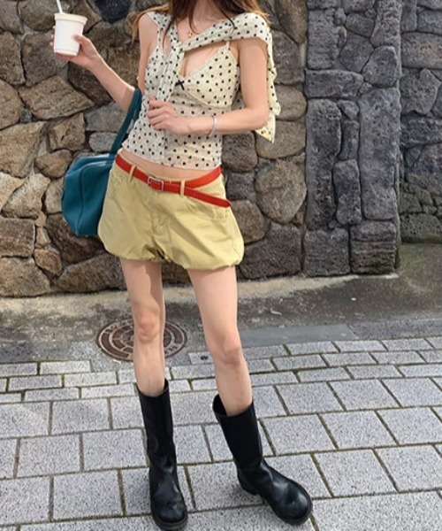 FLINEA(フリネア)の「ドット柄レースキャミソール&シングルブレストカーディガンセットアップ(セットアップ・レディース・ブラウン/グレー・FREE)」の9枚目の写真