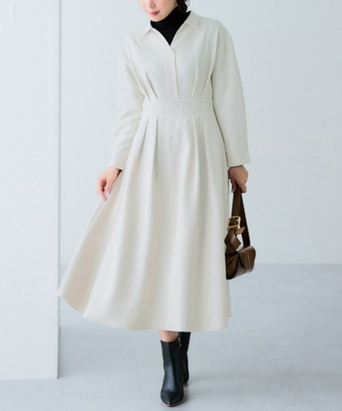 7days Life Styling(セブンデイズライフスタイリング)の「【選べる2タイプ】ダブルクロスウエスト切替ワンピース(ワンピース・レディース・ベージュ系/ブラック系/ネイビー系/ブラック/ベージュ/ネイビー・S/M/L/LL)」の3枚目の写真