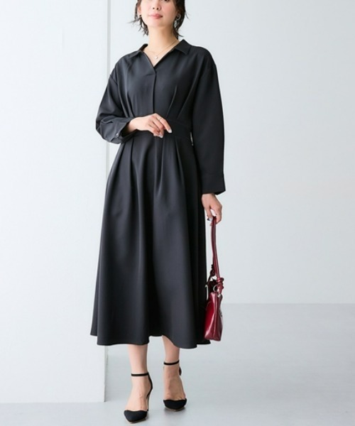 7days Life Styling(セブンデイズライフスタイリング)の「【選べる2タイプ】ダブルクロスウエスト切替ワンピース(ワンピース・レディース・ベージュ系/ブラック系/ネイビー系/ブラック/ベージュ/ネイビー・S/M/L/LL)」の1枚目の写真