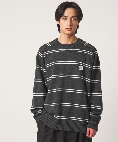 CITEN(シテン)の「<CITEN>ミドルゲージクルーネックニット ボーダー(ニット/セーター・メンズ・グレー系/ネイビー・M/L)」の2枚目の写真