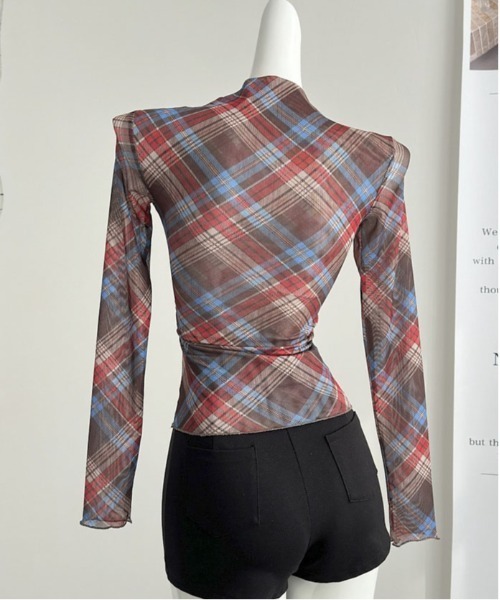 &soiree(アンドソワレ)の「チェック柄シースルータイトトップス(その他トップス・レディース・レッド・SMALL/MEDIUM/LARGE)」の6枚目の写真