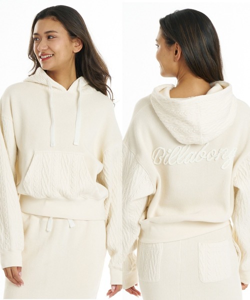 BILLABONG(ビラボン)の「BILLABONG ウィメンズ QUILT MIX LOOSE FIT PARKA パーカー 【2026年秋冬モデル】/ビラボン異素材ミックスプルオーバーフーディー(セットアップ対応可)(パーカー・レディース・ブラック/ホワイト・MEDIUM/LARGE)」の2枚目の写真