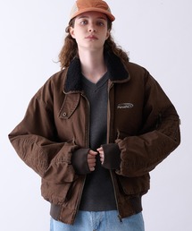 Perushu(�y���[�V��)��Vintage Washed Boa Collar Duck Flight Jacket�^���B���e�[�W�E�H�b�V�� �{�A�J���[ �_�b�N �t���C�g�W���P�b�g(�u���]��)