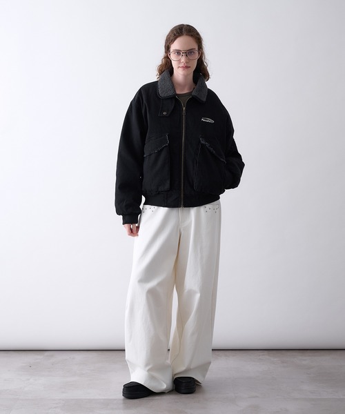 Perushu(ペルーシュ)の「Vintage Washed Boa Collar Duck Flight Jacket/ヴィンテージウォッシュ ボアカラー ダック フライトジャケット(ブルゾン・メンズ・カーキ/ブラウン/ブラック・MEDIUM/SMALL/LARGE)」の9枚目の写真