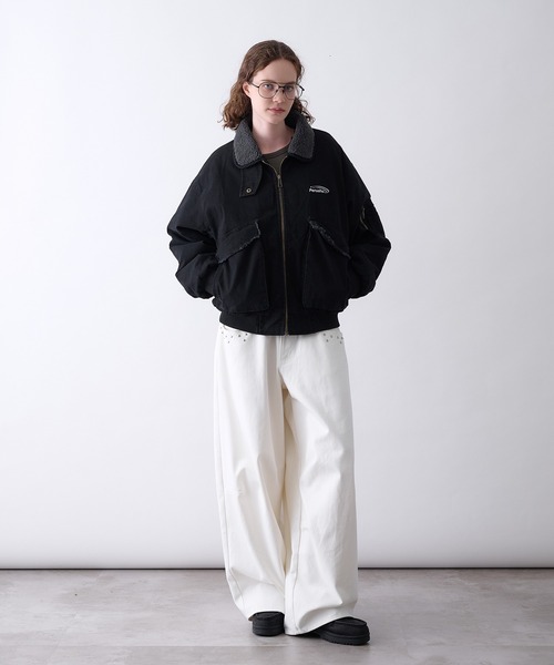 Perushu(ペルーシュ)の「Vintage Washed Boa Collar Duck Flight Jacket/ヴィンテージウォッシュ ボアカラー ダック フライトジャケット(ブルゾン・メンズ・カーキ/ブラウン/ブラック・MEDIUM/SMALL/LARGE)」の10枚目の写真