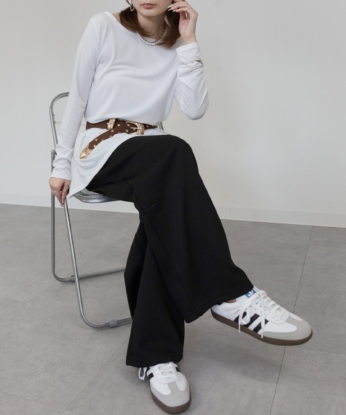 mellomela.(メロメラ)の「ダブルフェイススウェットワイドパンツ(スウェットパンツ・レディース・杢グレー/ブラック・M)」の1枚目の写真