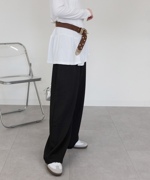 mellomela.(メロメラ)の「ダブルフェイススウェットワイドパンツ(スウェットパンツ・レディース・杢グレー/ブラック・M)」の4枚目の写真