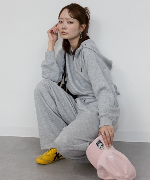 mellomela.(メロメラ)の「ダブルフェイススウェットワイドパンツ(スウェットパンツ・レディース・杢グレー/ブラック・M)」の6枚目の写真