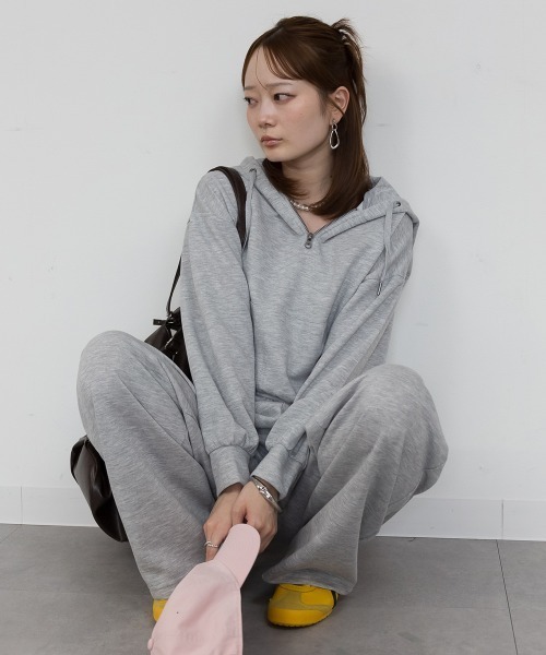mellomela.(メロメラ)の「ダブルフェイススウェットワイドパンツ(スウェットパンツ・レディース・杢グレー/ブラック・M)」の7枚目の写真