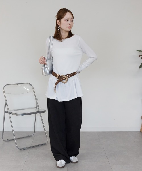 mellomela.(メロメラ)の「ダブルフェイススウェットワイドパンツ(スウェットパンツ・レディース・杢グレー/ブラック・M)」の13枚目の写真