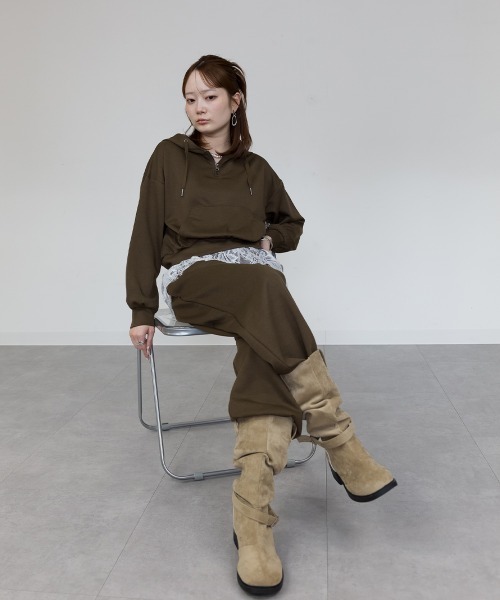 mellomela.(メロメラ)の「ダブルフェイススウェットワイドパンツ(スウェットパンツ・レディース・杢グレー/ブラック・M)」の16枚目の写真