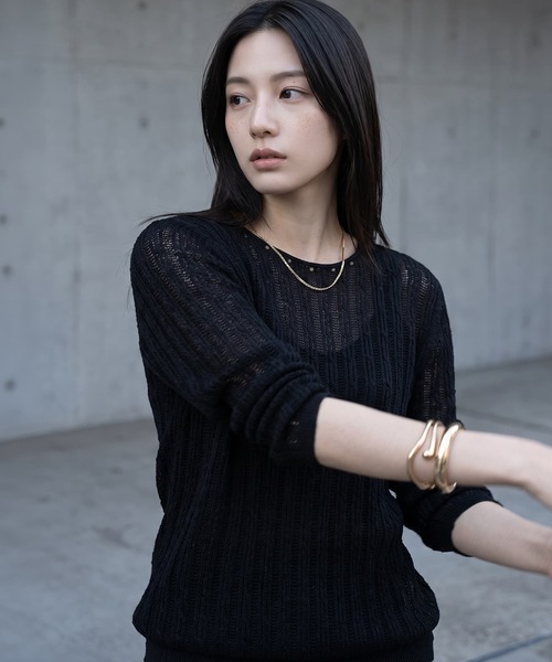 STYLE DELI(スタイルデリ)の「【BLK001】ライトメッシュインナートップス(Tシャツ/カットソー・レディース・ブラック/アイボリー・FREE)」の1枚目の写真
