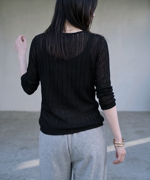 STYLE DELI(スタイルデリ)の「【BLK001】ライトメッシュインナートップス(Tシャツ/カットソー・レディース・ブラック/アイボリー・FREE)」の3枚目の写真
