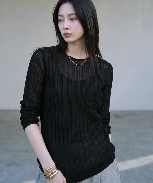 STYLE DELI(スタイルデリ)の「【BLK001】ライトメッシュインナートップス(Tシャツ/カットソー・レディース・ブラック/アイボリー・FREE)」の5枚目の写真