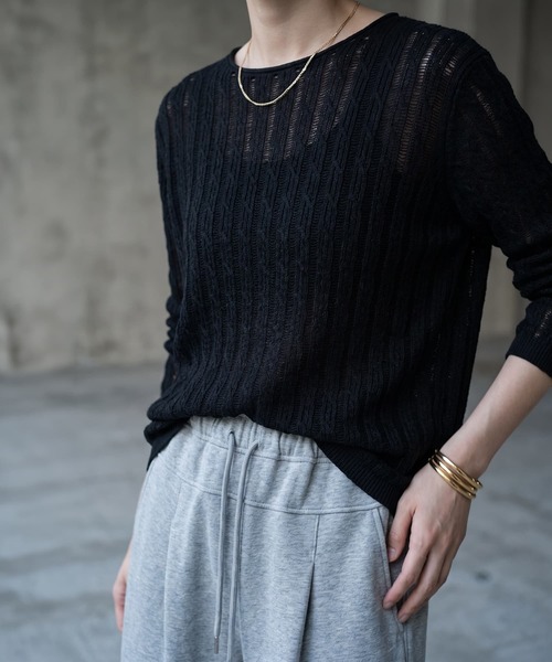 STYLE DELI(スタイルデリ)の「【BLK001】ライトメッシュインナートップス(Tシャツ/カットソー・レディース・ブラック/アイボリー・FREE)」の8枚目の写真