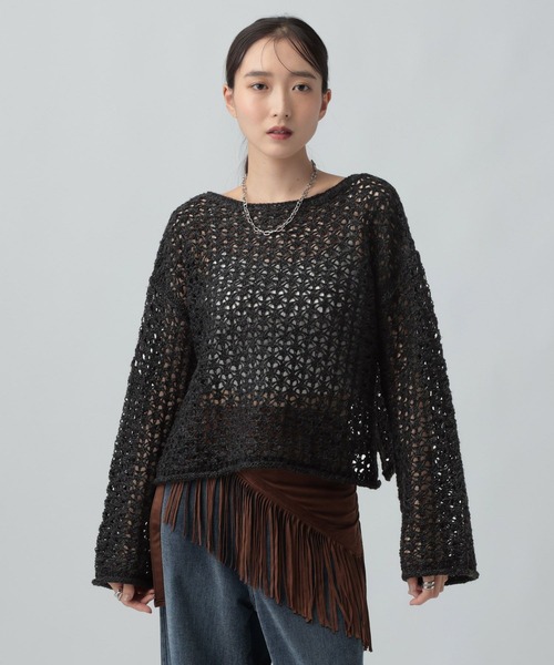LEPSIM(レプシィム)の「不織布メッシュニット長袖プルオーバー 1057176(ニット/セーター・レディース・アイボリー/ライトピンク/ベージュ/ブラック・FREE)」の3枚目の写真