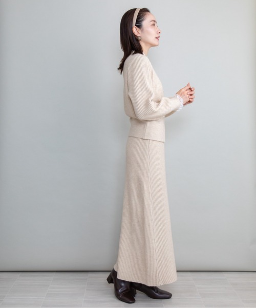 lodie（ロディ）の「【セット】レーストリムリブカーデ×フレアスカート（セットアップ・レディース・ベージュ/チャコールグレー・FREE）」の21枚目の写真