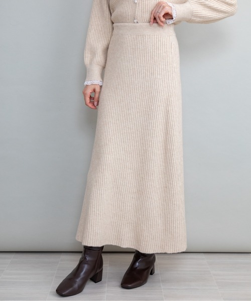 lodie（ロディ）の「【セット】レーストリムリブカーデ×フレアスカート（セットアップ・レディース・ベージュ/チャコールグレー・FREE）」の17枚目の写真