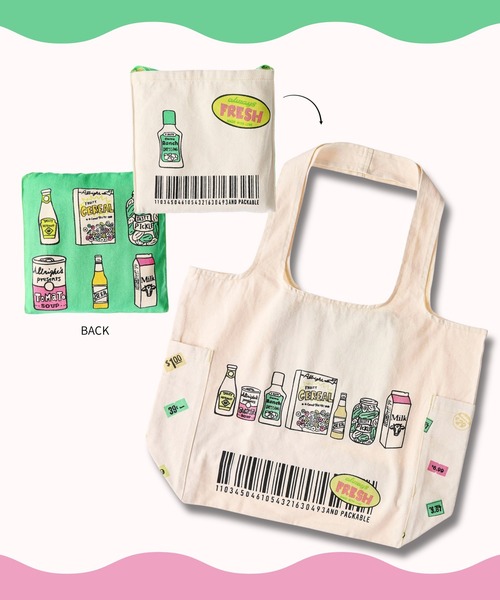 CHELSEA New York(チェルシーニューヨーク)の「PACKABLEツイルマルシェバッグ(エコバッグ/サブバッグ・レディース・ホワイト×イエロー/B/O/S/インディゴブルー/ブルー/イエロー/レッド・FREE)」の6枚目の写真