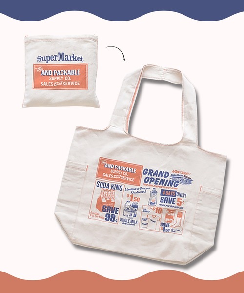 CHELSEA New York(チェルシーニューヨーク)の「PACKABLEツイルマルシェバッグ(エコバッグ/サブバッグ・レディース・ホワイト×イエロー/B/O/S/インディゴブルー/ブルー/イエロー/レッド・FREE)」の8枚目の写真