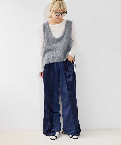 etsinta(エシンタ)の「【etsinta】リメイクベロアジャージーパンツ(その他パンツ・レディース・ネイビー/ピンク・ONE SIZE)」の12枚目の写真