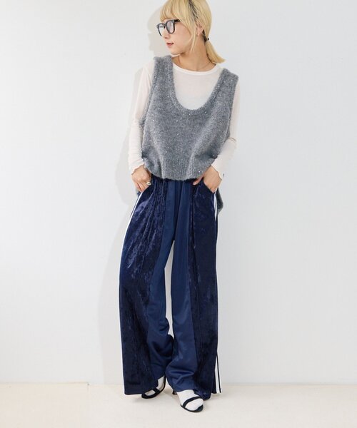 etsinta(エシンタ)の「【etsinta】リメイクベロアジャージーパンツ(その他パンツ・レディース・ネイビー/ピンク・ONE SIZE)」の16枚目の写真
