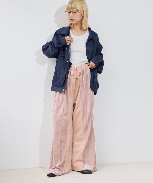 etsinta(エシンタ)の「【etsinta】リメイクベロアジャージーパンツ(その他パンツ・レディース・ネイビー/ピンク・ONE SIZE)」の8枚目の写真
