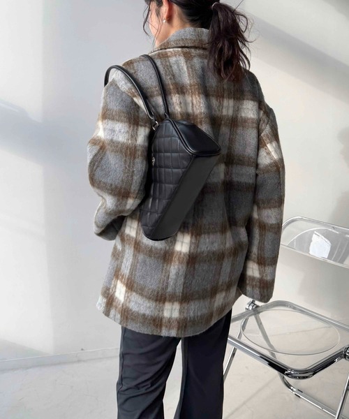 AS KNOW AS plus(アズノゥアズプラス)の「〇ダブルカラー チェックミドルコート(シャギー、ボア)(ダウンジャケット/コート・レディース・ブラウン系その他/グリーン系その他/ブルー系その他/ブラック系/グレー系/ネイビー系・FREE)」の18枚目の写真