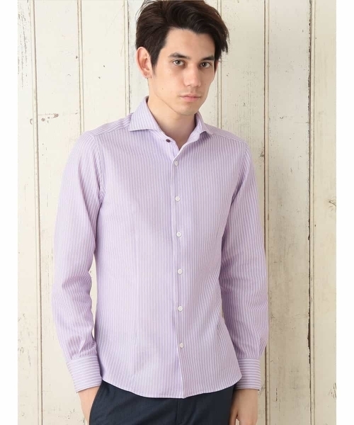 MICHEL KLEIN HOMME (ミッシェルクランオム)の「ストライプジャガードカットシャツ(シャツ/ブラウス・メンズ・ネイビー/ラベンダー/ブルー/ホワイト・MEDIUM/X-LARGE/LARGE)」の1枚目の写真