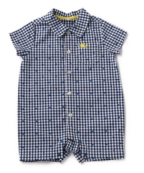 green label relaxing（グリーンレーベルリラクシング）の「ギンガムチェック ドット シャツオール（ロンパース・キッズ・ブラック/コバルトブルー・75cm）」の2枚目の写真