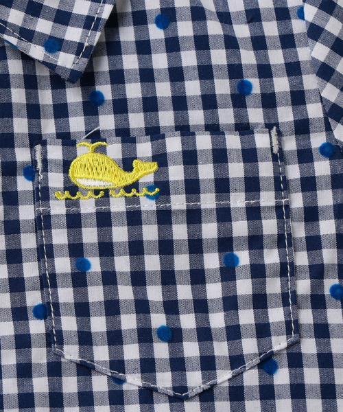 green label relaxing（グリーンレーベルリラクシング）の「ギンガムチェック ドット シャツオール（ロンパース・キッズ・ブラック/コバルトブルー・75cm）」の10枚目の写真