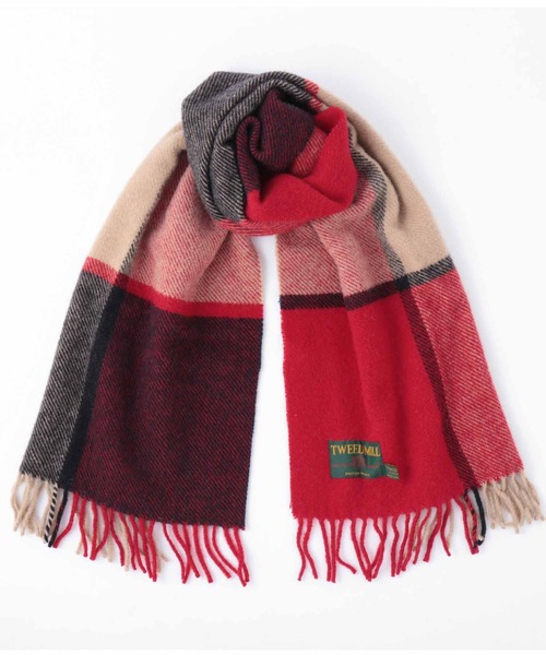TWEED MILL（ツイードミル）の「ツイードミル 厚手マフラー 別注限定カラー（マフラー・レディース・ブラック/グレー/チェック/レッド/キャメル/クリーム/ピンク/イエロー×グレー/ホワイト×レッド/ライトブルー/レッド系/レッド系1・FREE）」の11枚目の写真