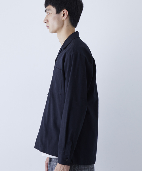 STUDIOUS(ステュディオス)の「【STUDIOUS】ファインネルオープンカラーシャツ(シャツ/ブラウス・メンズ・ブラック/カーキ/キャメル・1/2/3)」の5枚目の写真