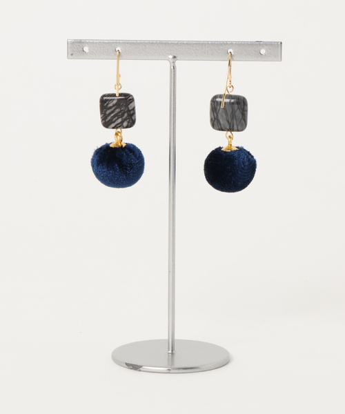 TONE SELECT GOODS(トーンセレクトグッズ)の「【rurururu】ベルベットボールとゼブラジャスパーのピアス(ピアス(両耳用)・レディース・グレー/ピンク/ブルー・FREE)」の4枚目の写真