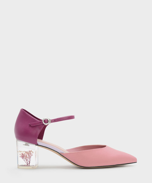CHARLES & KEITH(チャールズ & キース)の「フローラスルーサイトヒールメリージェーン / FLORAL LUCITE HEEL MARY JANES(ローファー・レディース・ブラック/ピンク・23cm/25cm/24.5cm/23.5cm)」の2枚目の写真