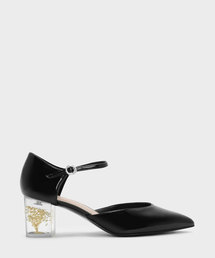 フローラスルーサイトヒールメリージェーン / FLORAL LUCITE HEEL MARY JANES