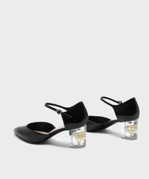 CHARLES & KEITH(チャールズ & キース)の「フローラスルーサイトヒールメリージェーン / FLORAL LUCITE HEEL MARY JANES(ローファー・レディース・ブラック/ピンク・23cm/25cm/24.5cm/23.5cm)」の5枚目の写真