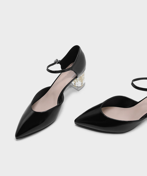 CHARLES & KEITH(チャールズ & キース)の「フローラスルーサイトヒールメリージェーン / FLORAL LUCITE HEEL MARY JANES(ローファー・レディース・ブラック/ピンク・23cm/25cm/24.5cm/23.5cm)」の6枚目の写真