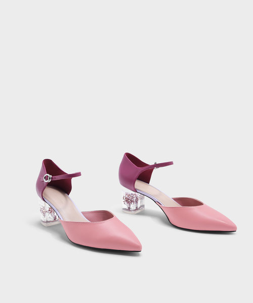 CHARLES & KEITH(チャールズ & キース)の「フローラスルーサイトヒールメリージェーン / FLORAL LUCITE HEEL MARY JANES(ローファー・レディース・ブラック/ピンク・23cm/25cm/24.5cm/23.5cm)」の9枚目の写真