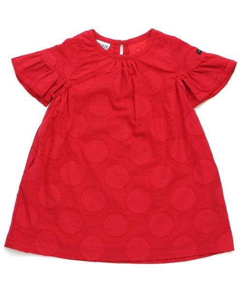BREEZE(ブリーズ)の「ドット柄ジャガードワンピ(ワンピース・キッズ・ブラック/レッド・120/90/100/110/80/140/130)」の1枚目の写真