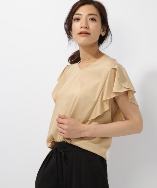 laboratory work（ラボラトリーワーク）の「シルケット袖フレアプルオーバー（Tシャツ/カットソー・レディース・ベージュ/ブラック/オレンジ・MEDIUM）」の3枚目の写真