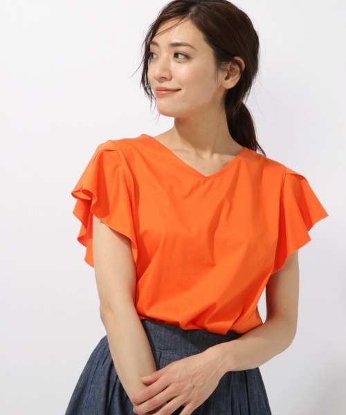 laboratory work（ラボラトリーワーク）の「シルケット袖フレアプルオーバー（Tシャツ/カットソー・レディース・ベージュ/ブラック/オレンジ・MEDIUM）」の5枚目の写真