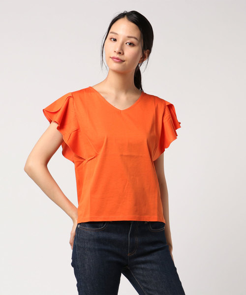 laboratory work（ラボラトリーワーク）の「シルケット袖フレアプルオーバー（Tシャツ/カットソー・レディース・ベージュ/ブラック/オレンジ・MEDIUM）」の4枚目の写真