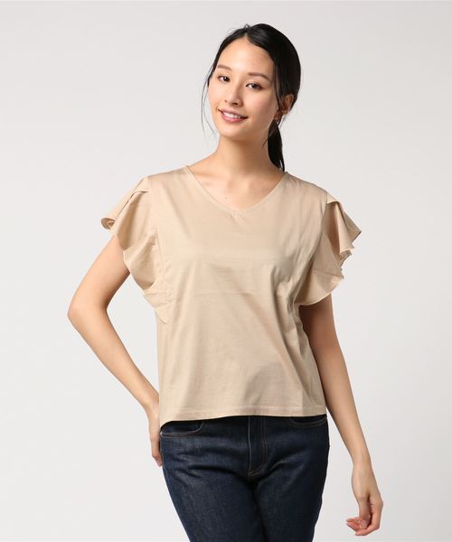 laboratory work（ラボラトリーワーク）の「シルケット袖フレアプルオーバー（Tシャツ/カットソー・レディース・ベージュ/ブラック/オレンジ・MEDIUM）」の2枚目の写真