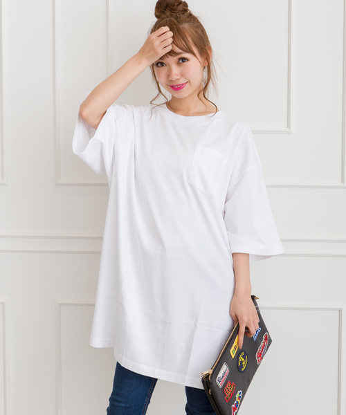 SpRay（スプレイ）の「ポケ付ＢＩＧ　Ｔシャツ（Tシャツ/カットソー・レディース・ブラック/パープル/グレー/オフホワイト/カーキ/ピンク/マスタード・FREE）」の2枚目の写真