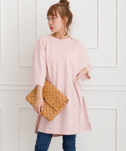 SpRay（スプレイ）の「ポケ付ＢＩＧ　Ｔシャツ（Tシャツ/カットソー・レディース・ブラック/パープル/グレー/オフホワイト/カーキ/ピンク/マスタード・FREE）」の7枚目の写真