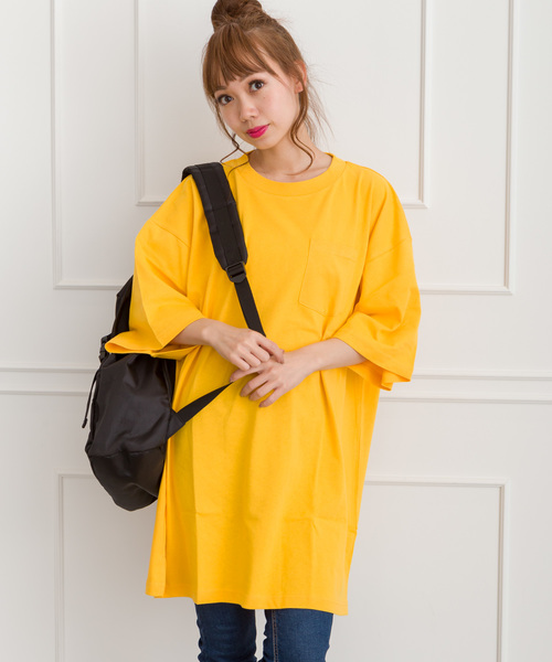 SpRay（スプレイ）の「ポケ付ＢＩＧ　Ｔシャツ（Tシャツ/カットソー・レディース・ブラック/パープル/グレー/オフホワイト/カーキ/ピンク/マスタード・FREE）」の6枚目の写真